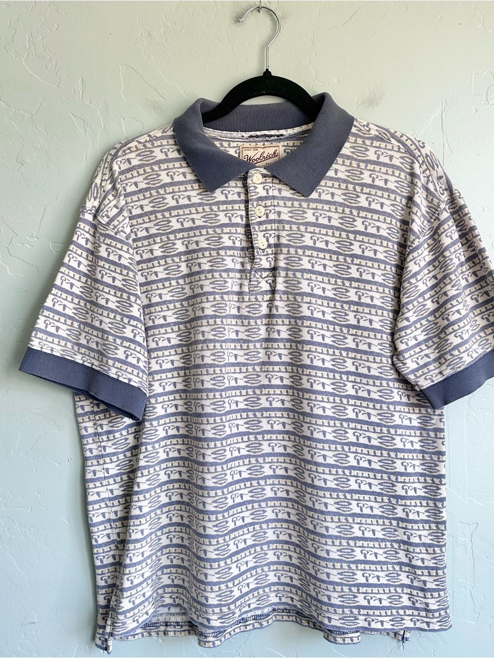 Vintage 90's Woolrich Men’s Classic Patterned Polo Shirt 100% Cotton Medium